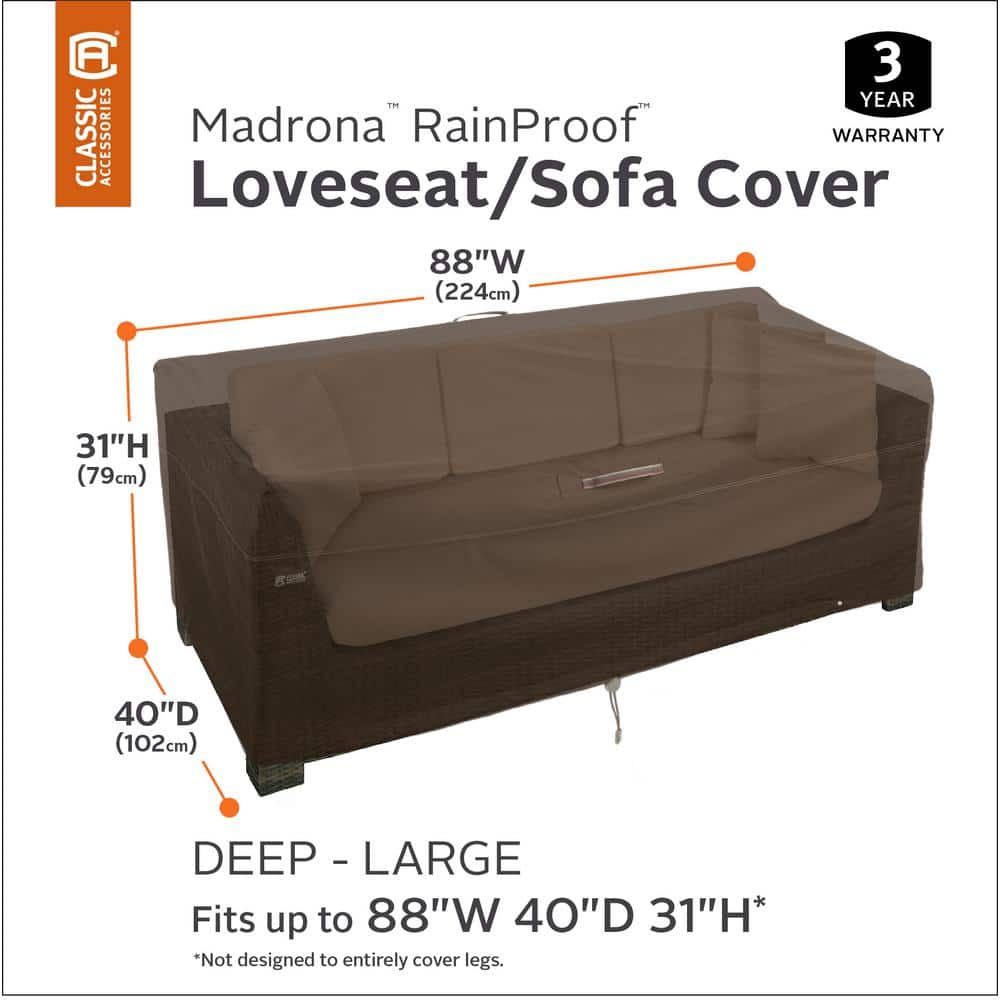 Madrona Large Brown Waterproof Patio Loveseat Cover with Handles