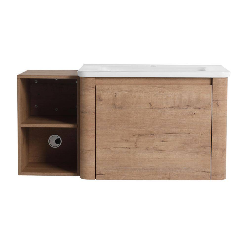 40 in. Wall-Mounted Imitative Oak Bath Vanity with White Ceramic Top and Storage Shelves Unassembled price history on PriceWatchPro