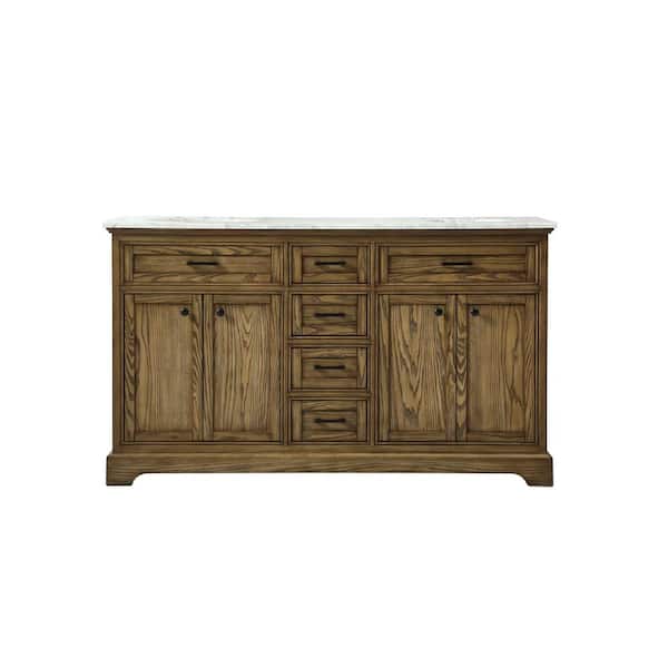 Unbranded Timeless Home 60 in. W x 21.5 in. D x 35 in. H Double Bathroom Vanity in Driftwood with White Marble