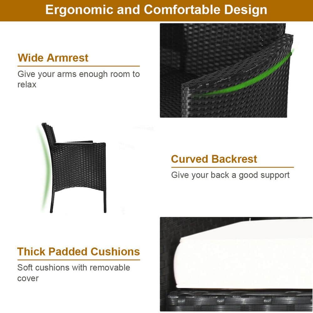 Compact Black Wicker Patio Loveseat with Red Cushions and Glass Table