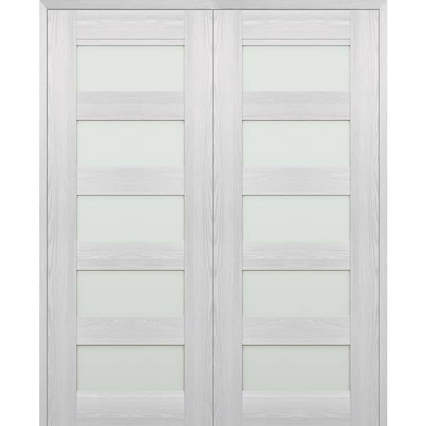 Belldinni Vona 07-07 72 in. x 80 in. Both Active 5-Lite Frosted Glass Ribeira Ash Wood Composite Double Prehung Interior Door