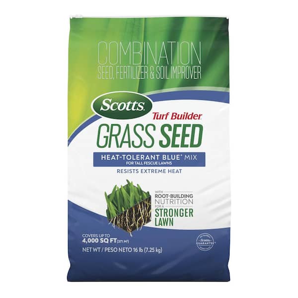 Scotts Turf Builder 16 lbs. Grass Seed Heat-Tolerant Blue Mix for Tall Fescue Lawns with Fertilizer and Soil Improver