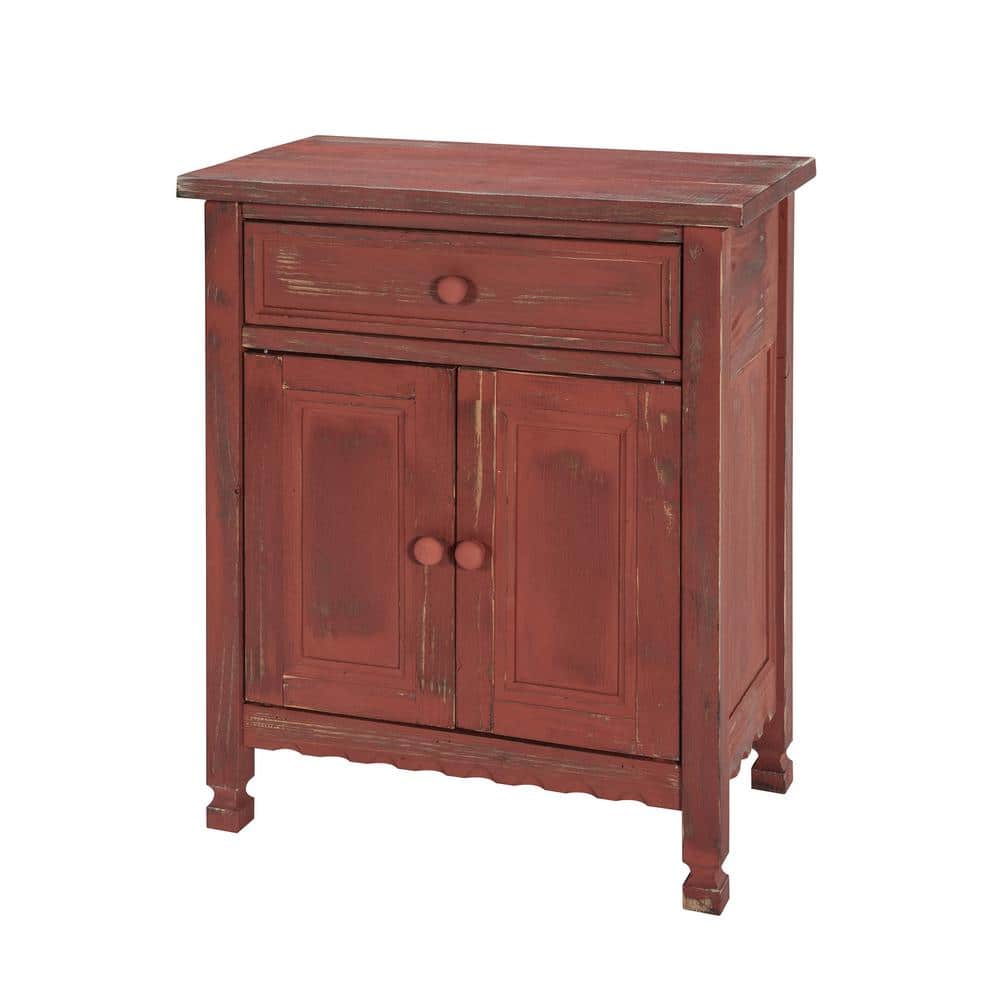Red Antique Pine Accent Cabinet with Adjustable Shelving