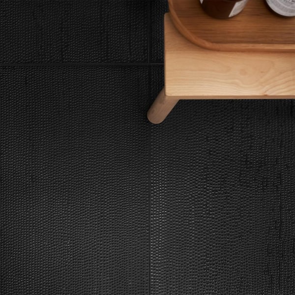Chord Leather Black 4 in. x 0.39 in. Textured Porcelain Floor and Wall Tile Sample