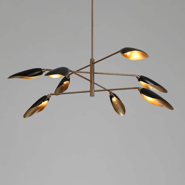 Toltehcwe Modern 8-light Plating Brass and Black Metal Chandelier, Mid-century Sputnik Hanging Light for Living Room