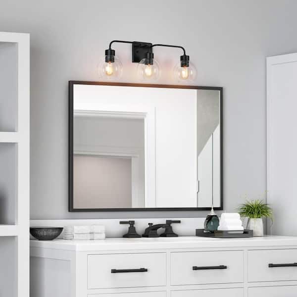 Zevni 24.5 in. 3-Light Matte Black Bathroom Vanity Light
