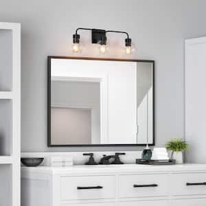 24.5 in. 3-Light Matte Black Bathroom Vanity Light Industrial and Modern Bath Lighting Clear Globe Shades Wall Sconce