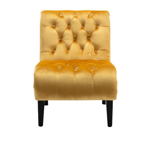 ANBAZAR 31 in. Mustard Tufted Button Upholstered Velvet Ergonomic Arm Chair