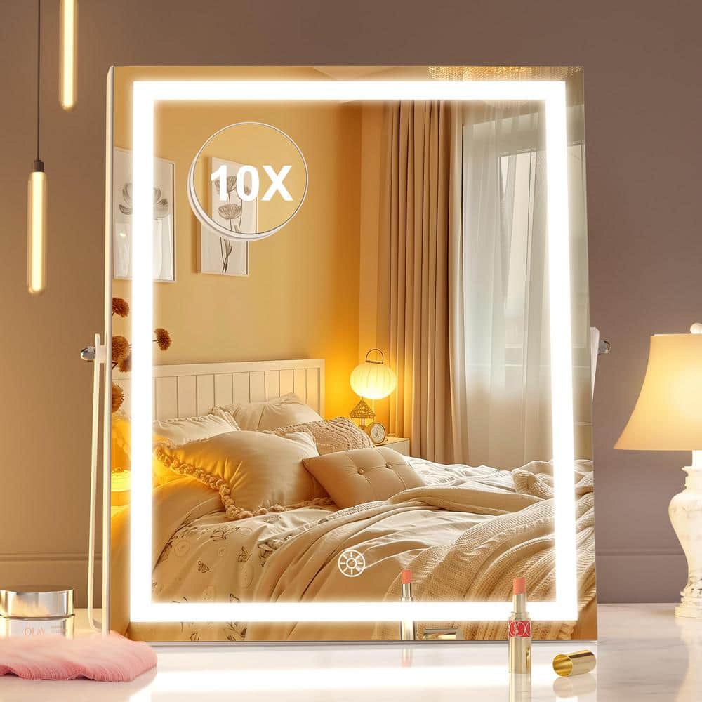 Square White Frame 12 in. W x 14 in. H LED Makeup Mirror, 3 Modes Light, Sm