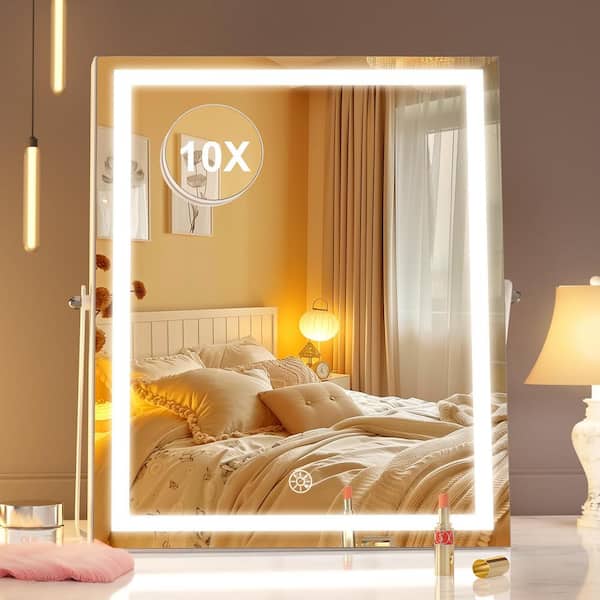 Vosuja 11.4 in. W x 13.8 in. H White LED Makeup Mirror with 10X Magnification, 3 Modes Light, Smart Touch Control Dimmable