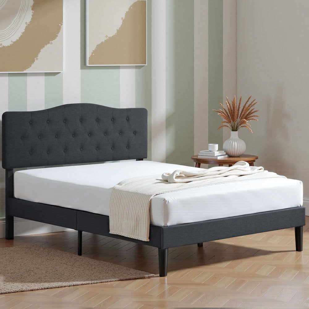 BBX VECELO Upholstered Platform Bed with Button-Tufted Headboard