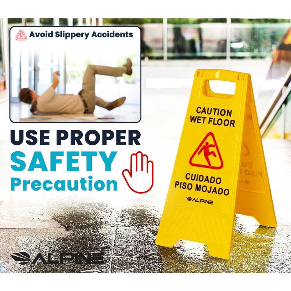 Yellow Bilingual Plastic Caution Wet Floor Sign Set