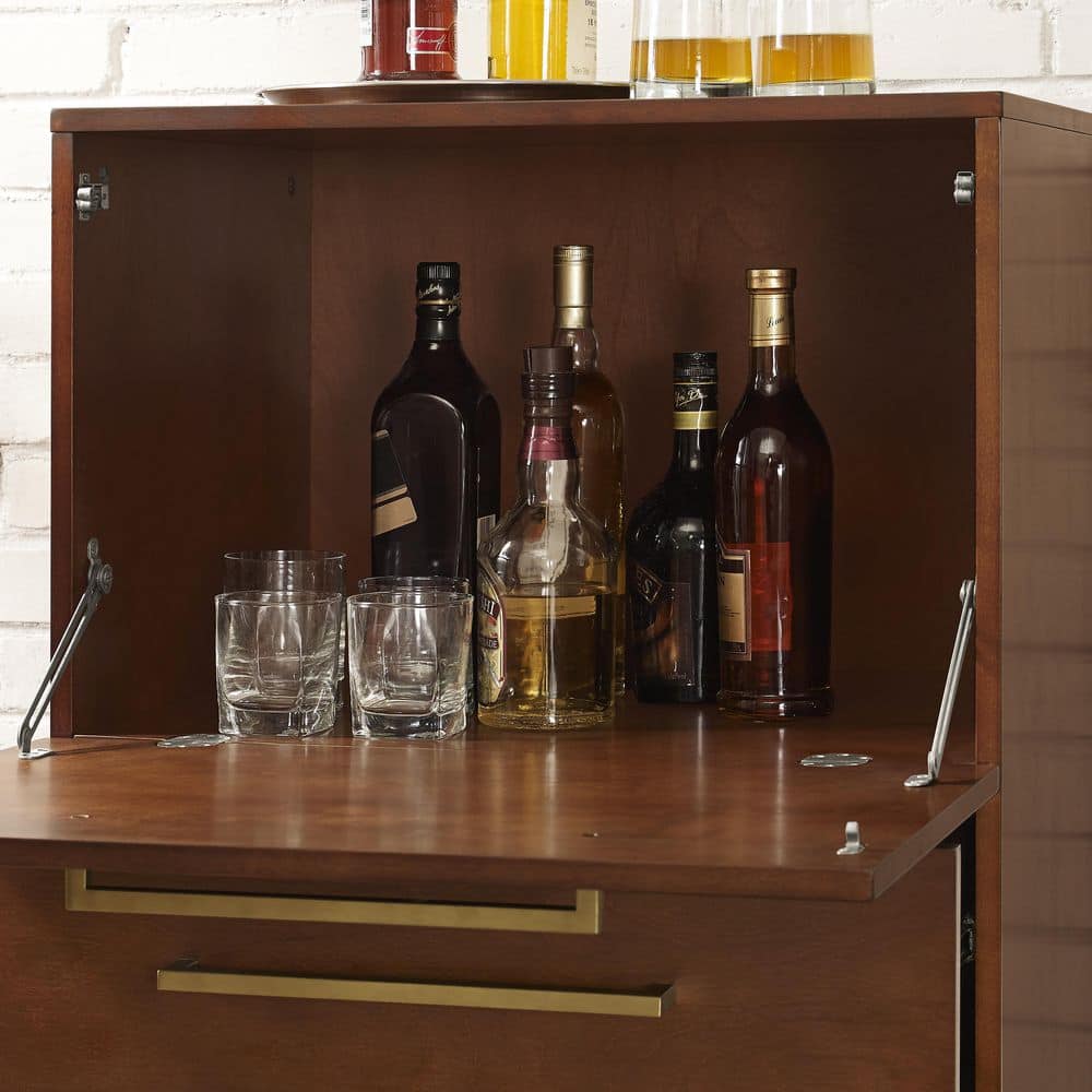 Vintage Mahogany Mid-Century Modern Bar Cabinet with Drawers