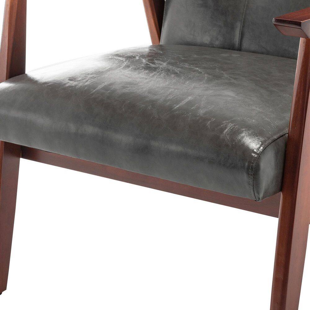 Espresso-Finished Gray Faux Leather Mid-Century Modern Accent Chair