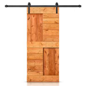 24 in. x 84 in. Red Walnut Stained DIY Knotty Pine Wood Interior Sliding Barn Door with Hardware Kit