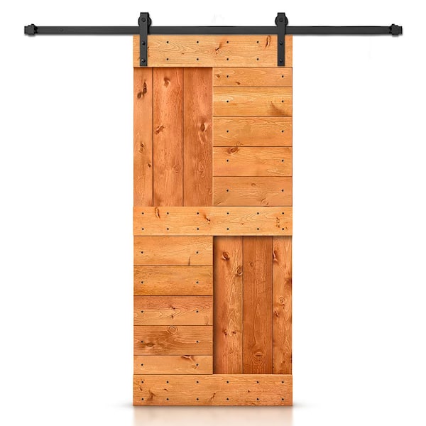 CALHOME 42 in. x 84 in. Red Walnut Stained DIY Knotty Pine Wood Interior Sliding Barn Door with Hardware Kit