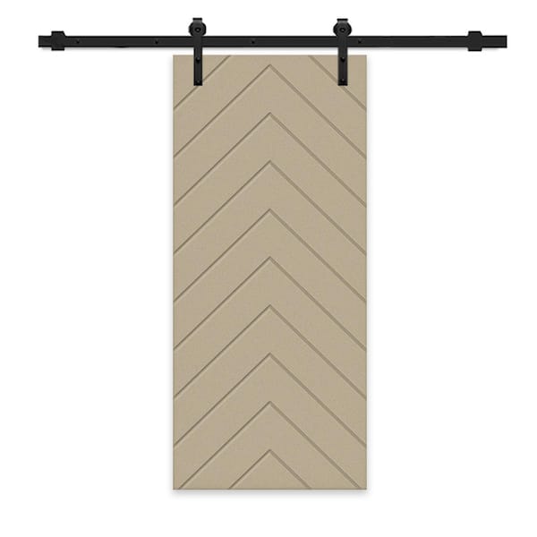 CALHOME Herringbone 36 in. x 84 in. Fully Assembled Unfinished MDF Modern Sliding Barn Door with Hardware Kit