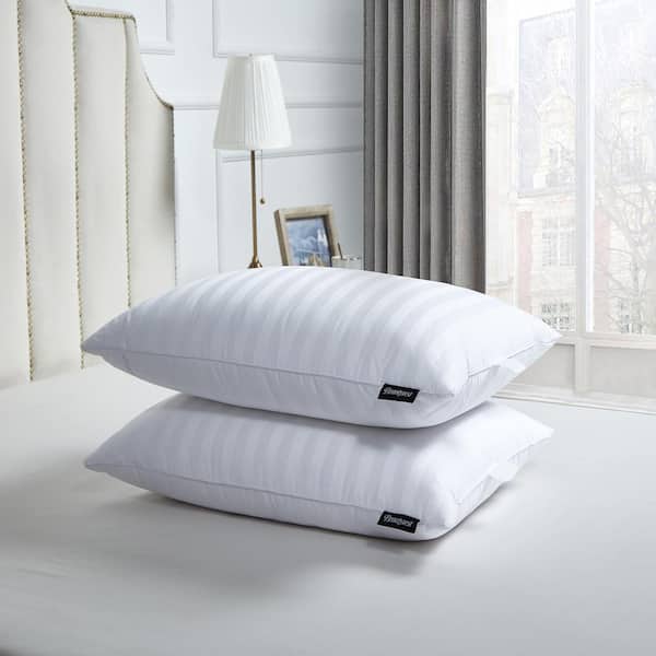 500 Threadcount Damask Stripe US Grown Cotton Softy-around 95 Goose Feather 5 Down Medium Firm King Pillow (2-Pack)