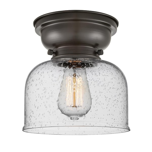 Innovations Bell 8 in. 1-Light Oil Rubbed Bronze, Seedy Flush Mount with Seedy Glass Shade