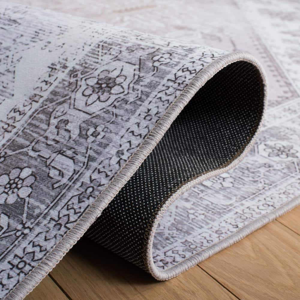 Tucson 5' Round Gray and Beige Synthetic Washable Rug