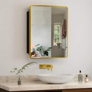 24 in. W x 30 in. H Gold Rectangular Metal Framed Recessed/Surface Mount Medicine Cabinet with Mirror