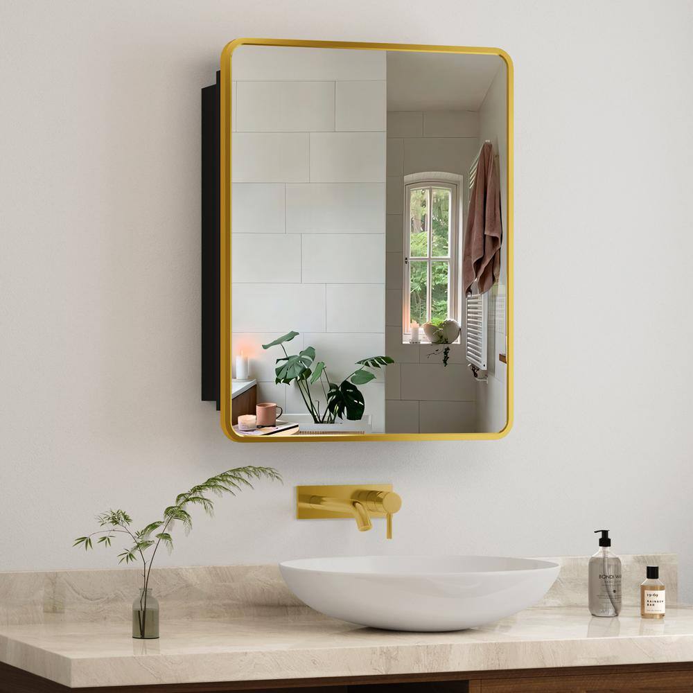 24 in. W x 30 in. H Gold Rectangular Metal Framed Recessed/Surface Mount Medicine Cabinet with Mirror price history on PriceWatchPro