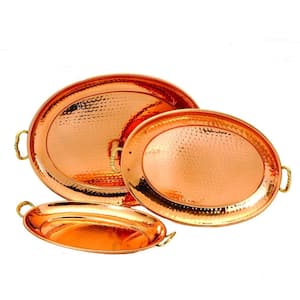 17 in. x 13 in. Decor Copper Oval Trays (Set of 3)