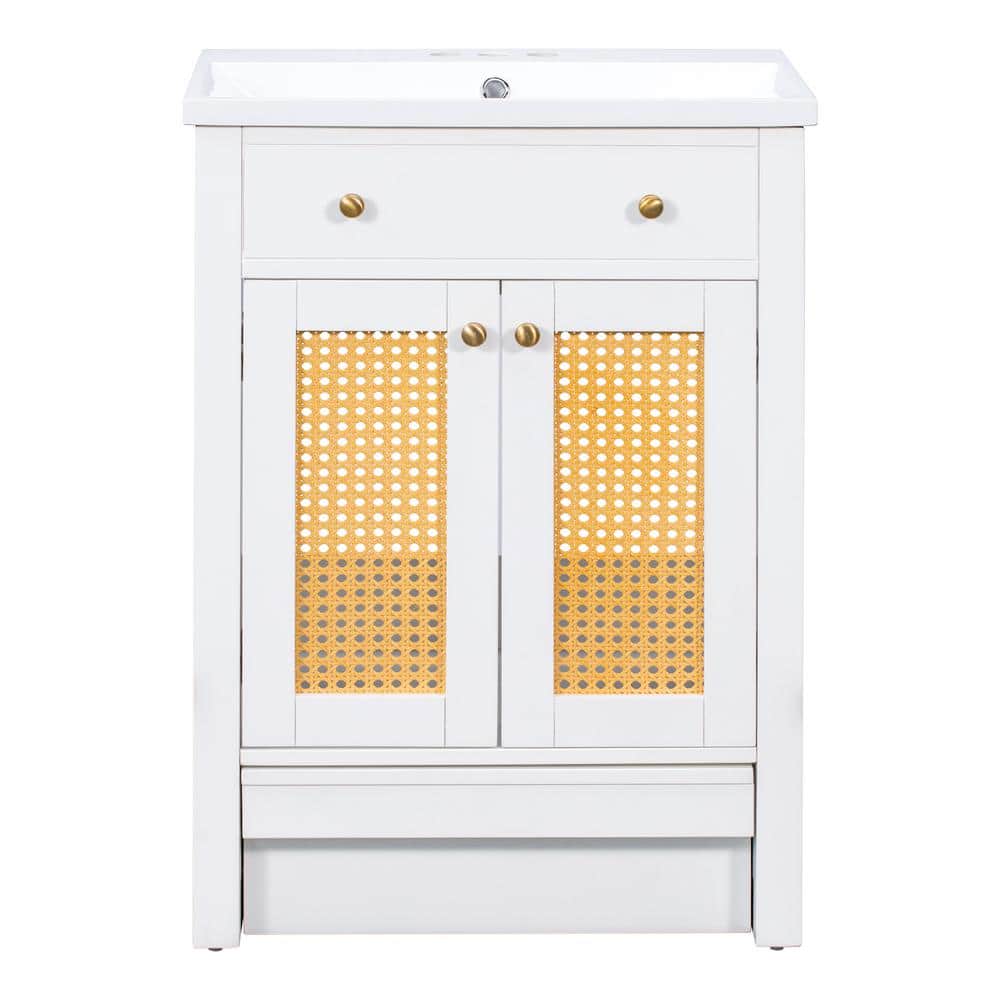 24 in. W x 18 in. D x 32.3 in. H Freestanding Bath Vanity in White with Whi