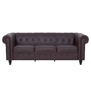 89 in. Round Arm 3-Seater Removable Cushions Sofa in Espresso
