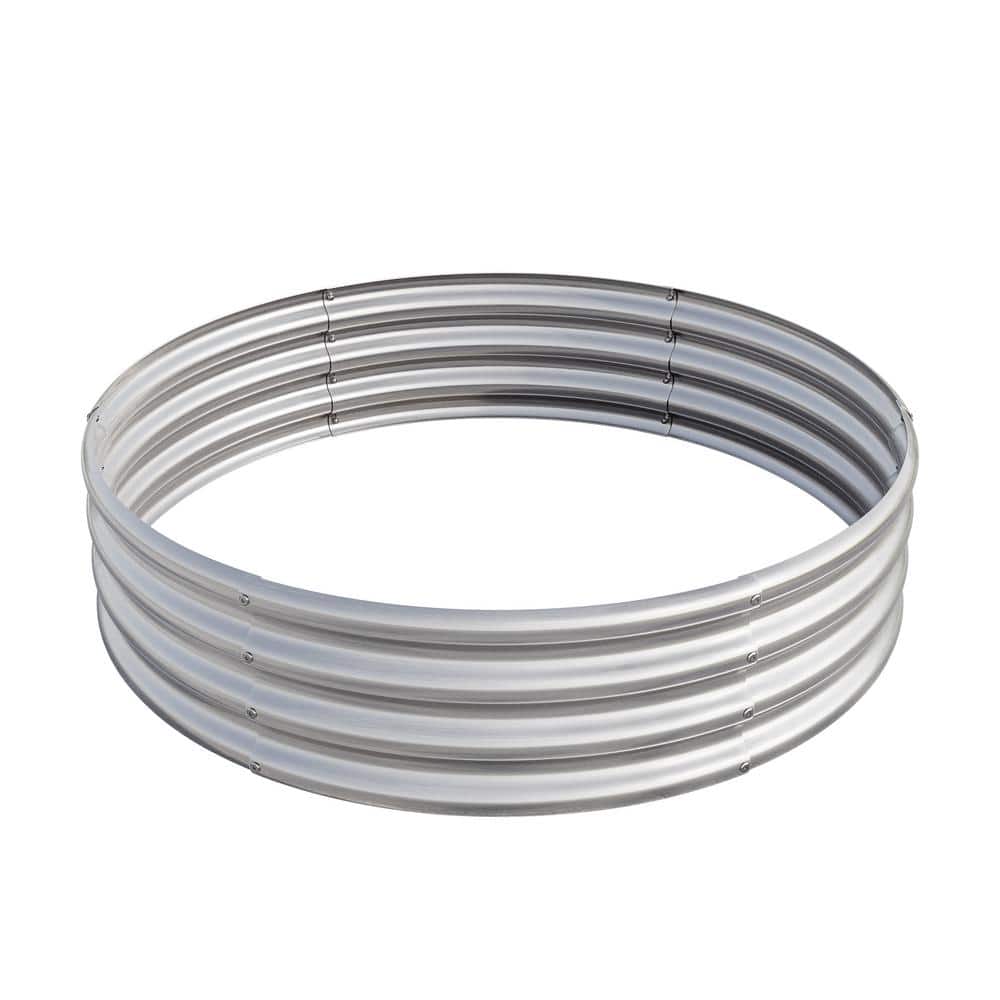 47 in. L x 47 in. W x 11 in. H Round Silver Outdoor Metal Raised Garden Bed