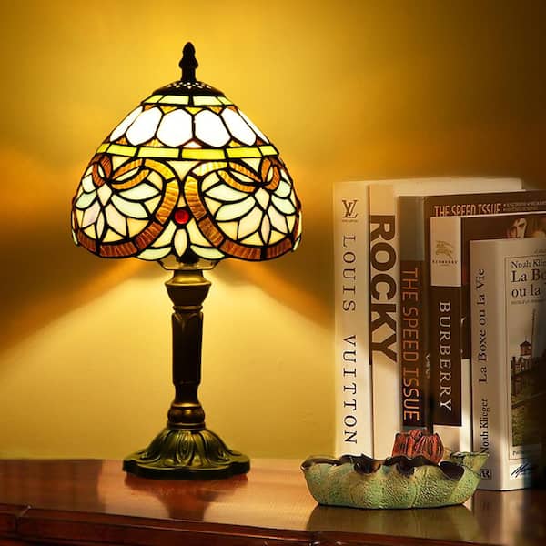 Latepis Decorative 14.6 in. Multi-Colored Tiffany-Style Table Lamp Bronze Finish Traditional Desk Lamp
