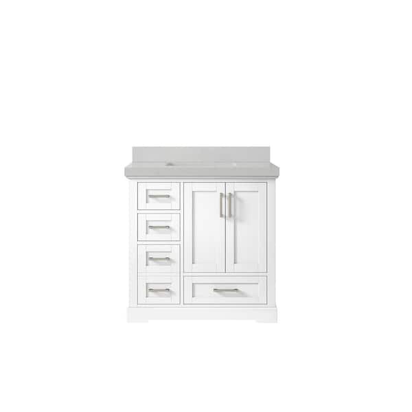 Willow Collections Boston 36 in. W x 22 in. D x 36 in. H Single Sink Bath Vanity Center in White with 2" Carrara Quartz Top