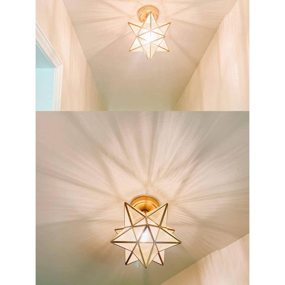 12-Inch Brass Moravian Star Ceiling Light with Glass Shade