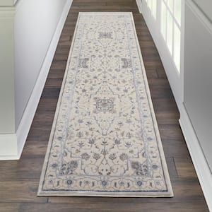 Silky Textures Ivory/Grey 2 ft. x 8 ft. Persian Traditional Runner Area Rug