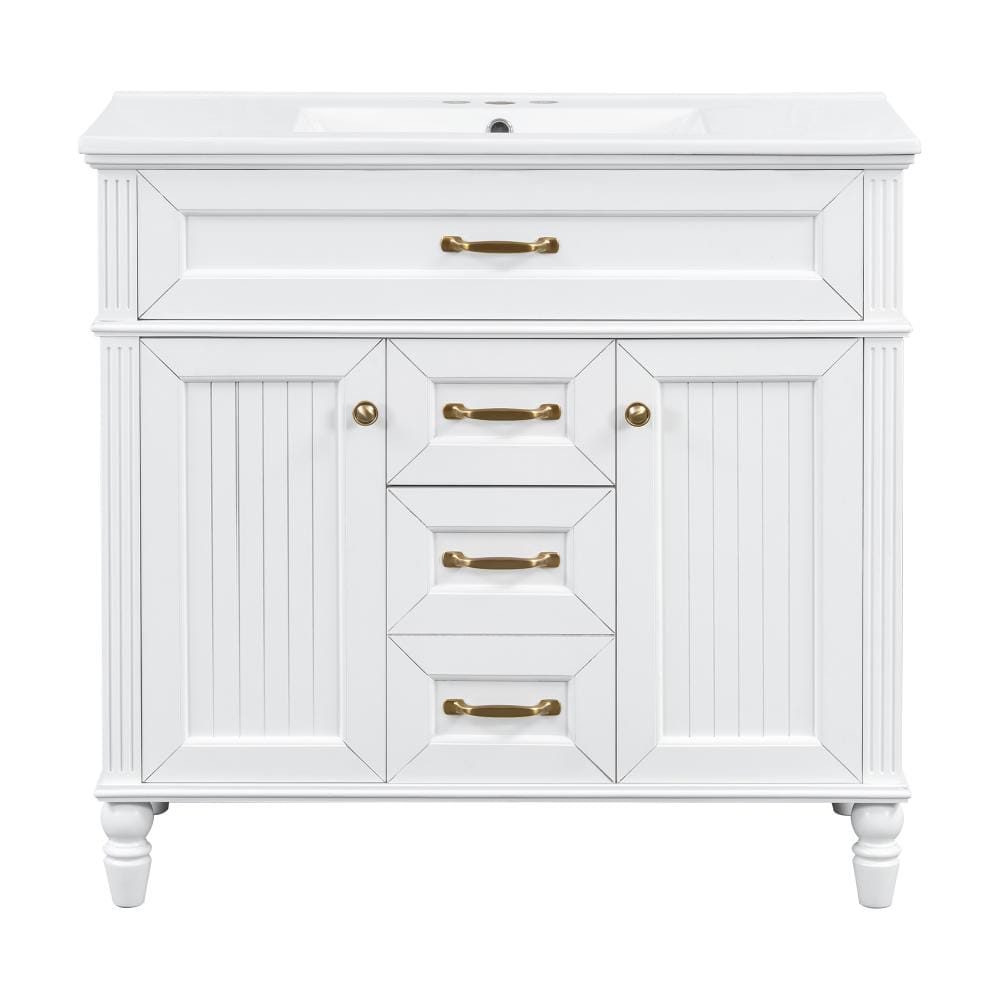 36 in. Single Sink Freestanding White Bath Vanity with White Ceramic Top Unassembled price history on PriceWatchPro
