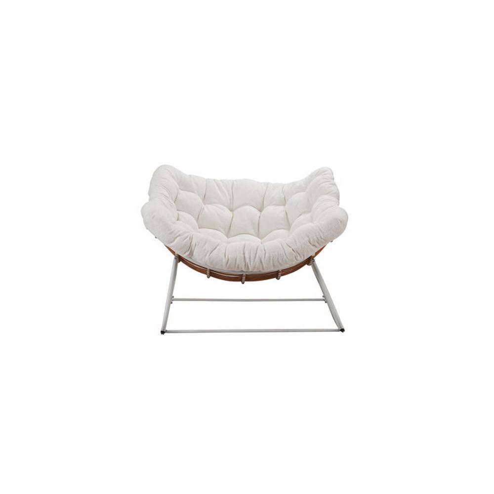 White Frame Metal Outdoor Rocking Chair with Light Beige Cushion For Backya