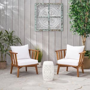 Palmo Teak Brown 3-Piece Wood Patio Conversation Set with White Cushions