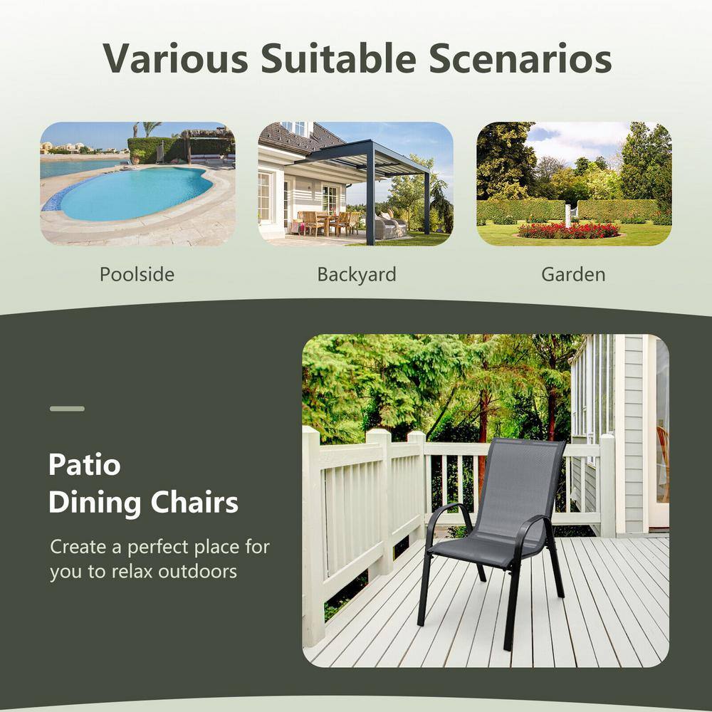 Set of 4 Gray Steel Frame Patio Dining Chairs