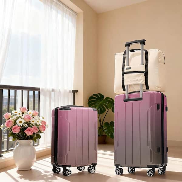 3 Bags 3-Piece Pink PC 20 in. 24 in. Hardside Luggage Set with Foldable Duffel Bag, Double Universal Wheels