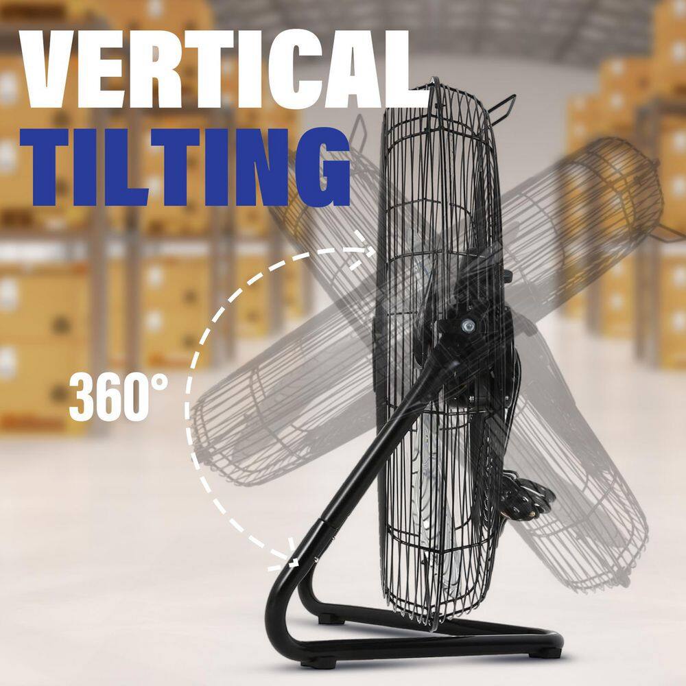 20 Inch Black High Velocity Floor Fan with Three Speed Settings
