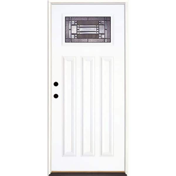 Feather River Doors 37.5 in. x 81.625 in. Preston Patina Craftsman Unfinished Smooth Right-Hand Inswing Fiberglass Prehung Front Door