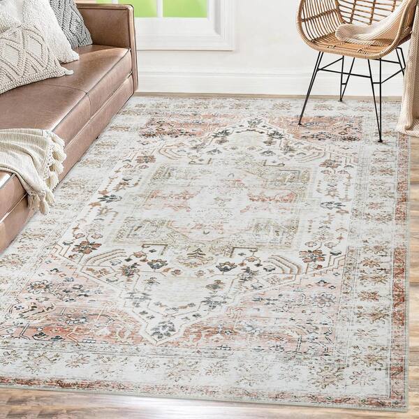 Garvee Taupe 9 ft. x 12 ft. Vintage Floral Print Distressed
