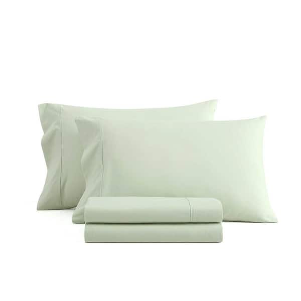 The Skylands Collection 4-Piece Light Sage Green Percale Cotton Queen Sheet Set