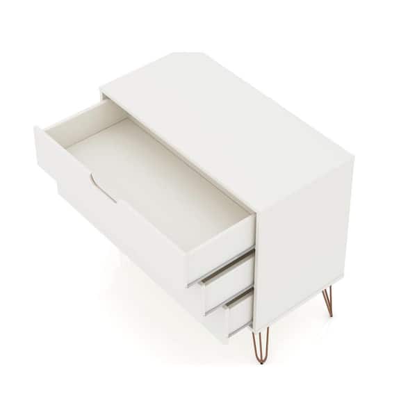 manhattan comfort rockefeller mid-century modern 3 drawer bedroom dresser Rockefeller Mid-Century- Modern Dresser with 3- Drawers in White