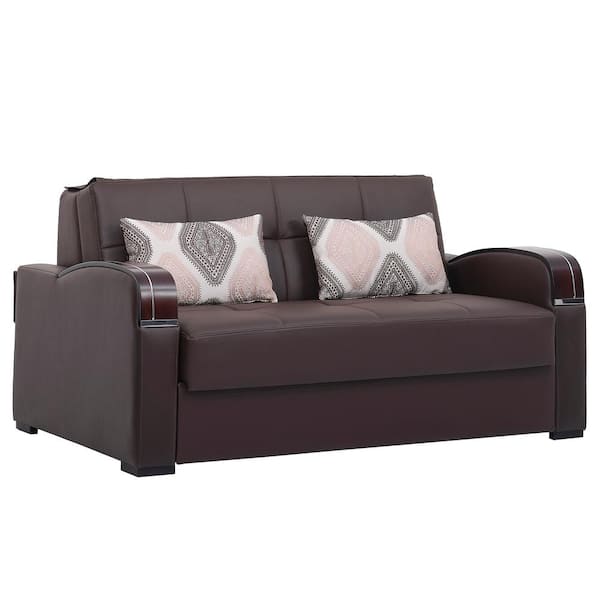 Ottomanson Daydream Collection Convertible 67 in. Brown Faux Leather 2-Seater Loveseat with Storage