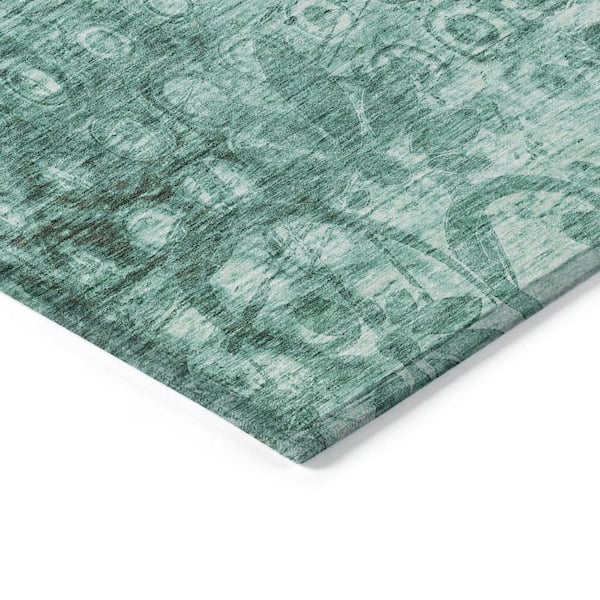 Teal Blue 5 ft. x 8 ft. Woven Ikat Polyester Rectangle Indoor / Outdoor Area Rug