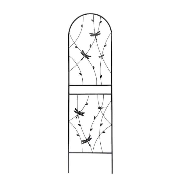 cenadinz 71 in. Black Iron Garden Trellis Outdoor Climbing Plant/Flower Support (2-Pack) Dragonfly Design