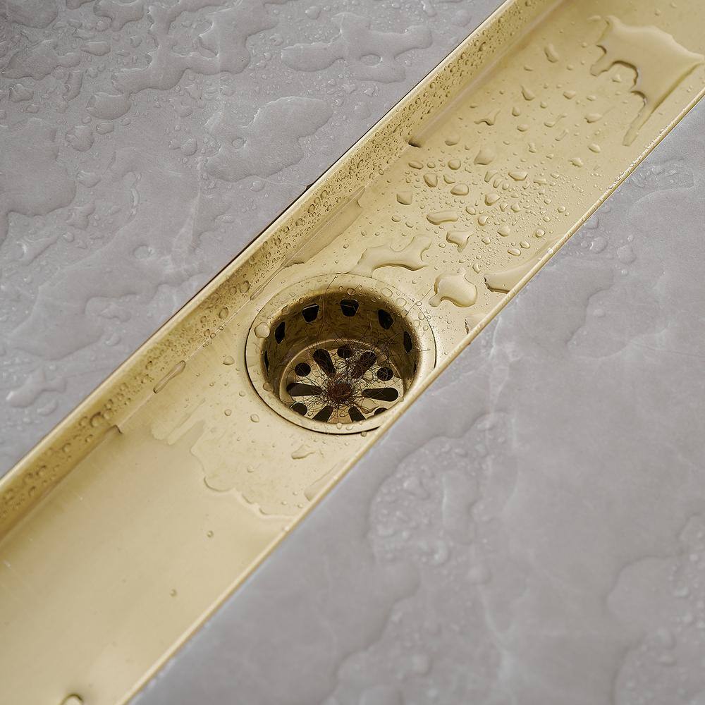 Brushed Gold 24-Inch Stainless Steel Linear Shower Drain with Square Pattern