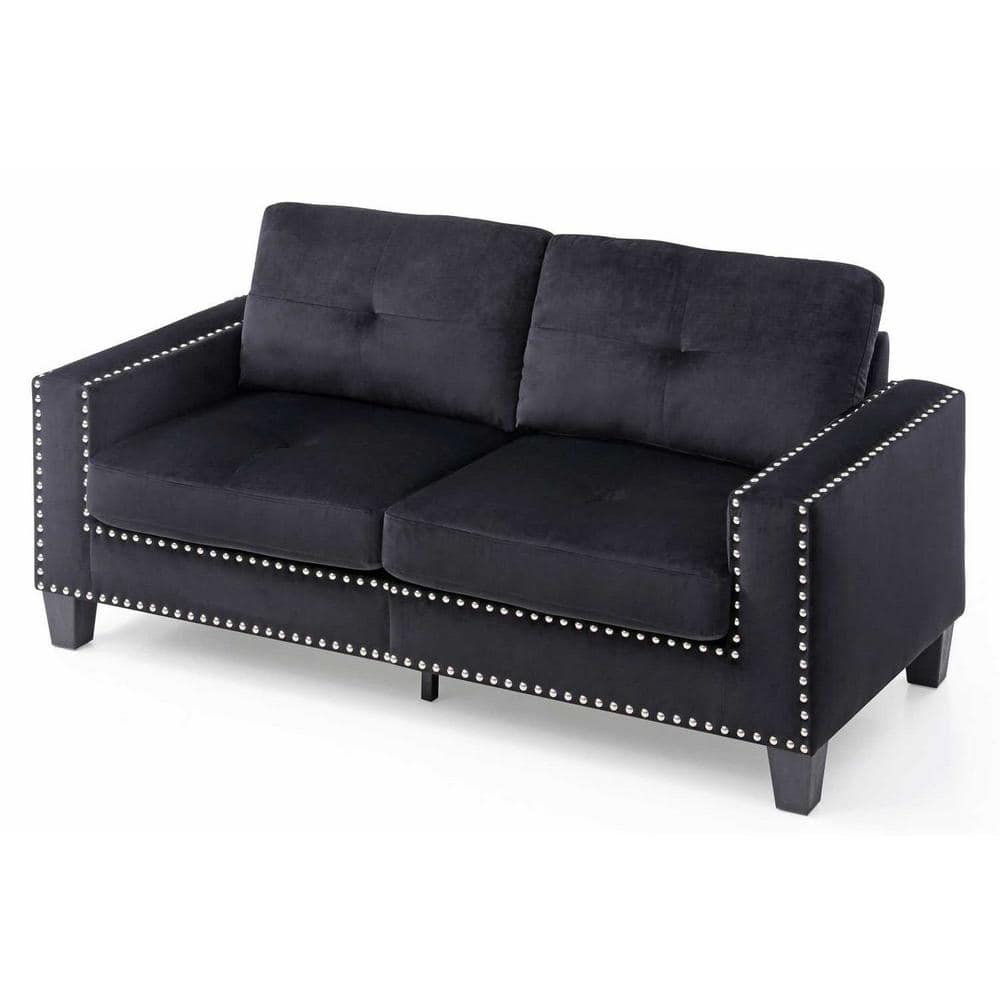 Newbury Black Faux Leather Tufted Chesterfield Sofa with Wooden Frame