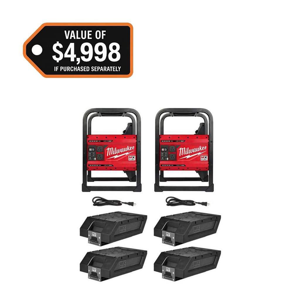 Milwaukee MX FUEL 3600-Watt/1800-Watt Push Start Portable Battery Powered Generator with 4 XC Batteries Combo Kit (2-Tool)